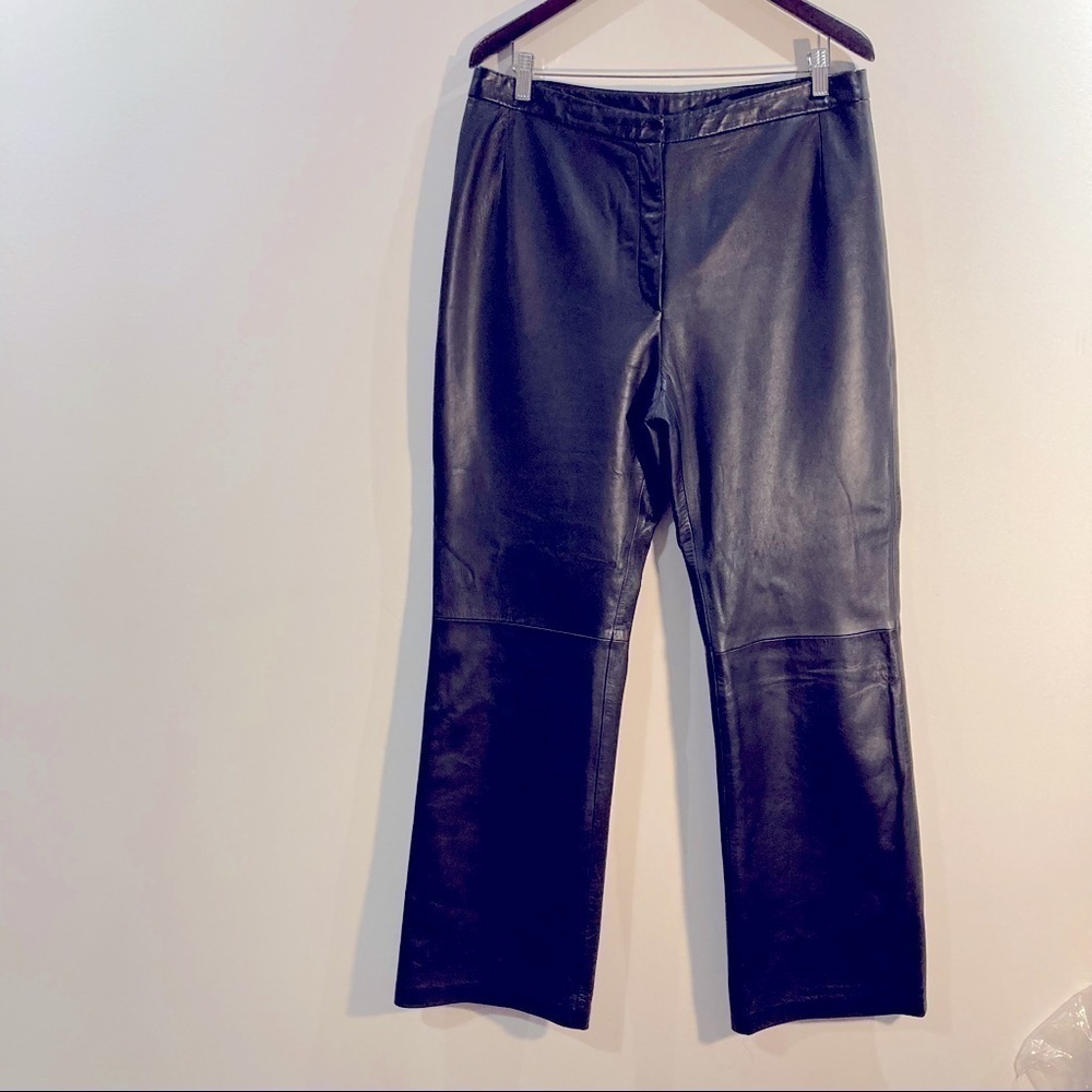 MILENTI Sz 14 Leather High Rise Lined Comfort Waist Knee Seam Straight Leg Pants